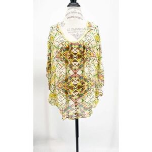 ANTHROPOLOGIE Conditions Apply Sheer Multicolor Short Sleeve Oversized Blouse